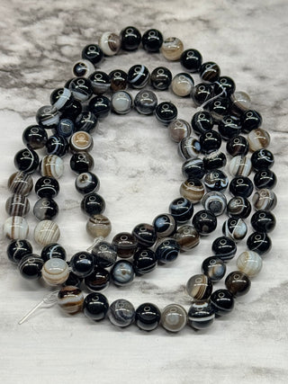Black Banded Agate Beads Strand - 8mm