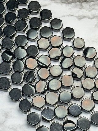 Obsidian Hexagon Flat Beads Strand - 8mm