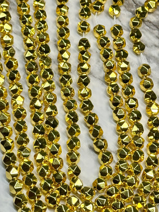 Hematite Faceted Star Cut Beads Strand - 8mm - Light Gold - Silver