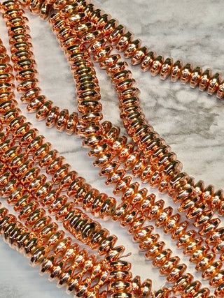 Rose Gold Hematite Rondelle Beads Strand - 4x2mm - 8x3mm