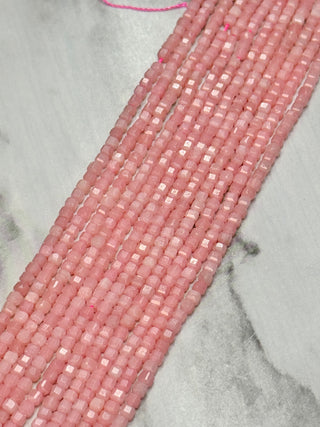 Pink Opal Bead Strand - Faceted Table Cut Cubes - 2mm