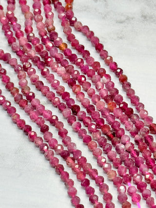 Red Tourmaline Faceted Beads Strand - 3mm