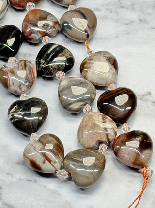 Petrified Wood Puff Heart Beads Strand - 20mm