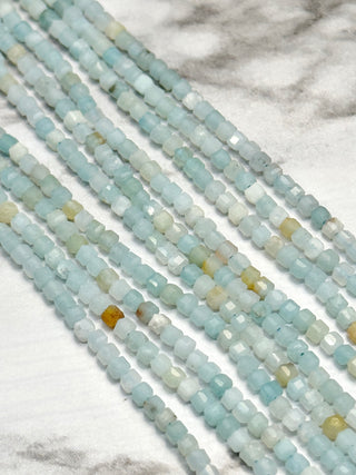 Amazonite Faceted Table Cut Cube Beads Strand - 2mm