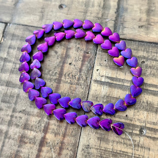 Electroplated Hematite Heart Bead Strand  - 8mm