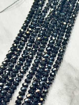 Black Tourmaline Bead Strand - Faceted Rondelle - 4x3mm