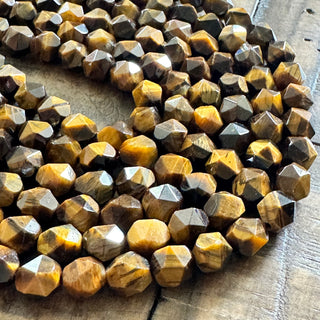 Faceted Star Cut Tiger Eye Bead Strand - 8mm