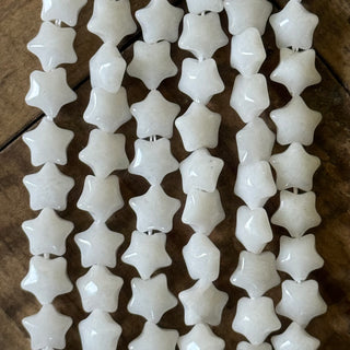 White Jade Puff Star Bead Strand - 7mm