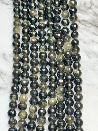 Gold Sheen Obsidian Faceted Beads Strand - 4mm - 6mm - 8mm