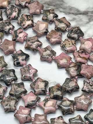 Rhodonite Puff Star Beads Strand - 15mm