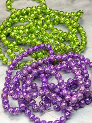 Electroplated Lava Rock Bead Strand - 6mm - Lime - Purple