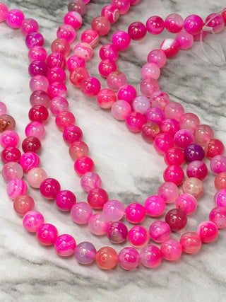 Fuchsia Banded Agate Beads Strand - 8mm