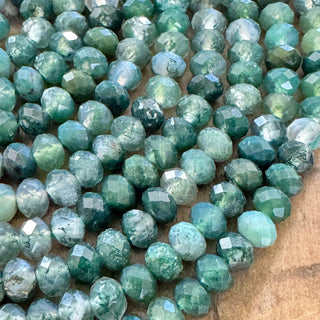 Faceted Rondelle Moss Agate Bead Strands - 4x3mm