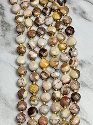 Zebra Jasper Faceted Coin Beads Strand - Brown - 6mm