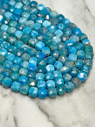 Blue Apatite Faceted Cube Bead Strand - 4mm