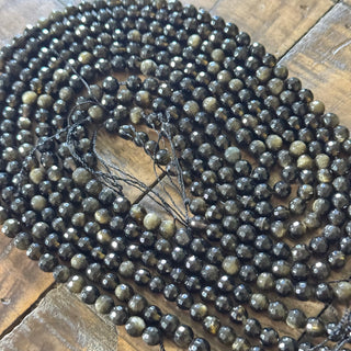 Faceted Gold Sheen Obsidian Bead Strand - 6mm