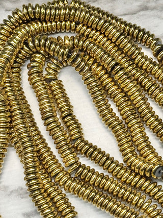 18K Gold Plated Hematite Rondelle Beads Strand - 3x1mm - 6x2mm