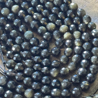 Faceted Gold Sheen Obsidian Bead Strand - 6mm
