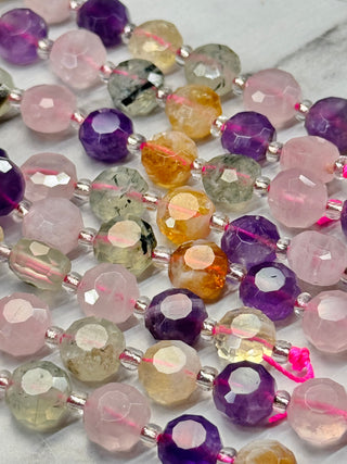 Amethyst, Prehnite, Rose Quartz, & Citrine Faceted Coin Beads Strand - 8mm