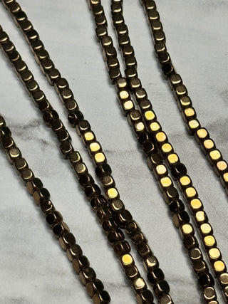 PVD Plated Hematite Square Beads Strand - 3mm - Multiple Colors