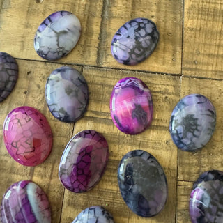 Oval Dark Pink Dragons Vein Agate Cabochon 30x40mm
