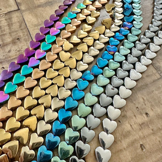 Electroplated Hematite Heart Bead Strand  - 8mm
