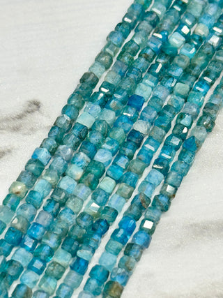 Blue Apatite Faceted Cube Bead Strand - 2.5mm