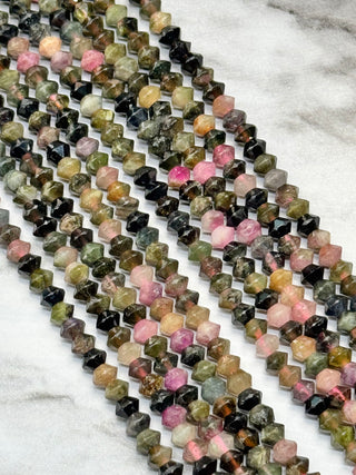 Watermelon Tourmaline Faceted Bicone Beads Strand - 4mm