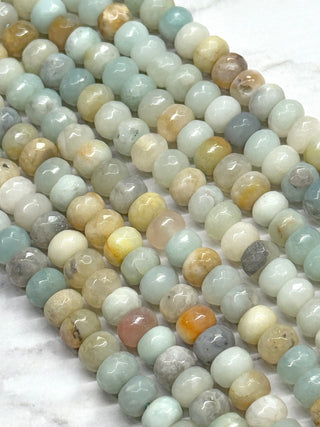Flower Amazonite Faceted Rondelle Beads Strand - 8x5mm