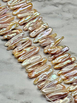 Freshwater Baroque Keshi Flat Stick Pearl Beads Strand - 11-37mm