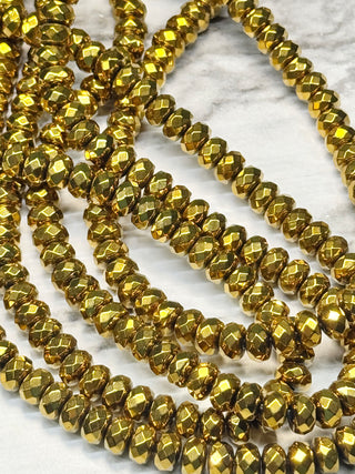 Antique Gold Hematite Faceted Rondelle Beads Strand - 3x2mm - 8x4mm
