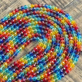 Faceted Rondelle Transparent Glass Beads Strands, Mixed Color, 8x6.5mm