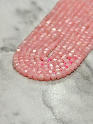 Pink Opal Bead Strand - Faceted Table Cut Cubes - 2mm