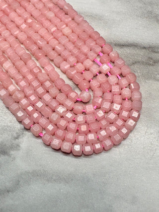 Pink Opal Bead Strand - Faceted Table Cut Cubes - 2mm