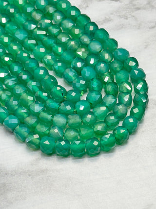Green Agate Faceted Cube Beads Strand - 5mm