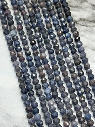 Sapphire Faceted Beads Strand - 3mm