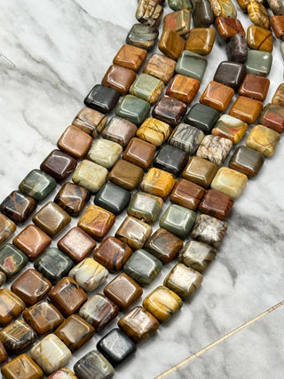 Picasso Jasper Flat Square Bead Strand - 12mm
