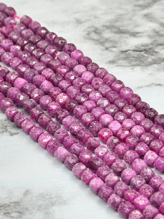 Ruby Faceted Cube Beads Strand - 4.5mm
