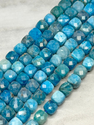 Blue Apatite Faceted Cube Bead Strand - 4mm