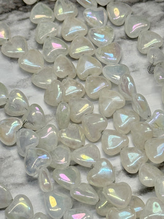 AB Plated Clear Quartz Heart Beads Strand - 10x5mm