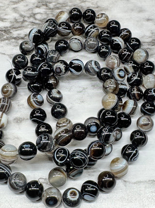 Black Banded Agate Beads Strand - 8mm