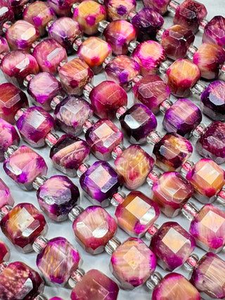 Tigers Eye Faceted Table Cut Cube Beads Strand - 7mm - Orchid - Rainbow