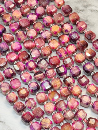 Tigers Eye Faceted Table Cut Cube Beads Strand - 7mm - Orchid - Rainbow