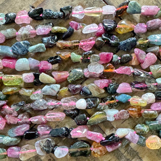Watermelon Tourmaline Nugget Bead Strand - 4-9mm