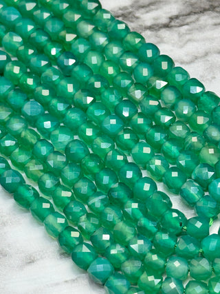 Green Agate Faceted Cube Beads Strand - 5mm