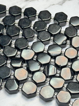 Obsidian Hexagon Flat Beads Strand - 8mm