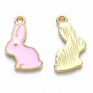 25pc Pink & Gold Easter Bunny Alloy Enamel Charms