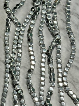 Platinum Hematite Cube Beads Strand - 4mm