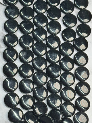 Obsidian Flat Round Beads Strand - 15mm