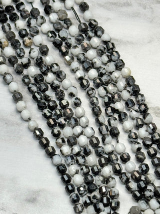 Zebra Jasper Cathedral Beads Strand - Black & White - 4mm